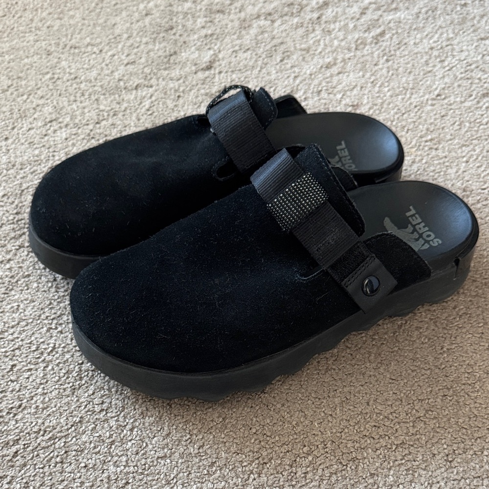 Black Suede Sorel Vibe Clogs